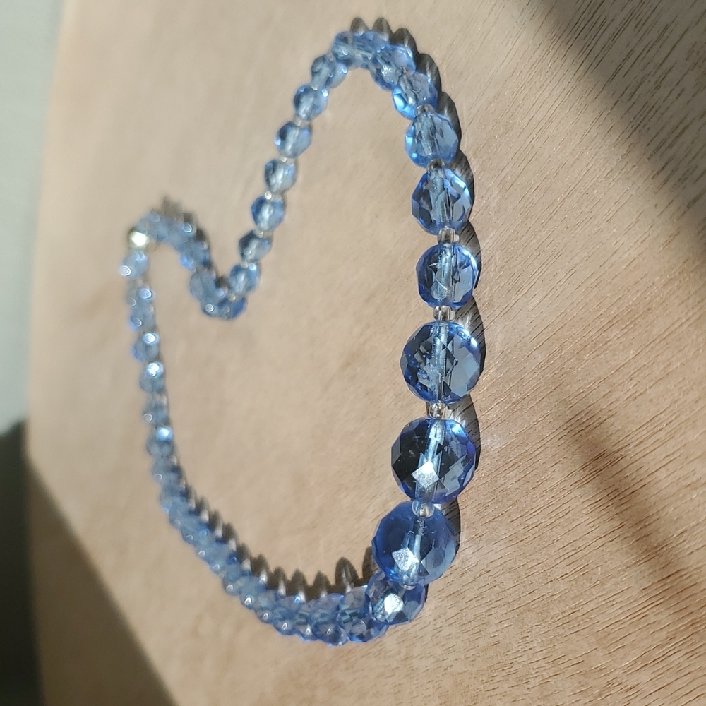 16" Vintage Czeck Glass Necklace Faceted Graduated Baby Blue